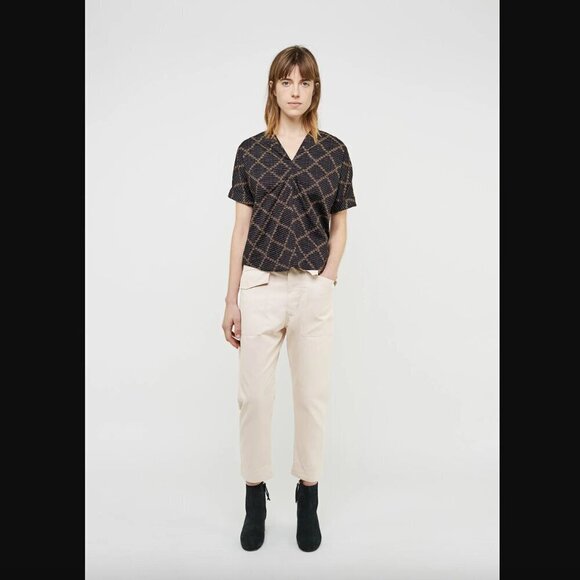 Isabel Marant Étoile Jarvis Voile Black Patterned Short Sleeve Blouse 36 / US S - Picture 1 of 10